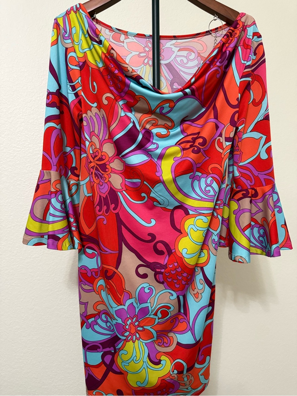 Multicolor Floral Cowl Neck Dress
